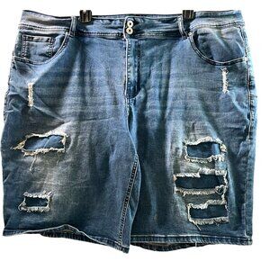 Ashley Stewart Womens Size 24W Distressed Denim Stretch‎ Shorts Button